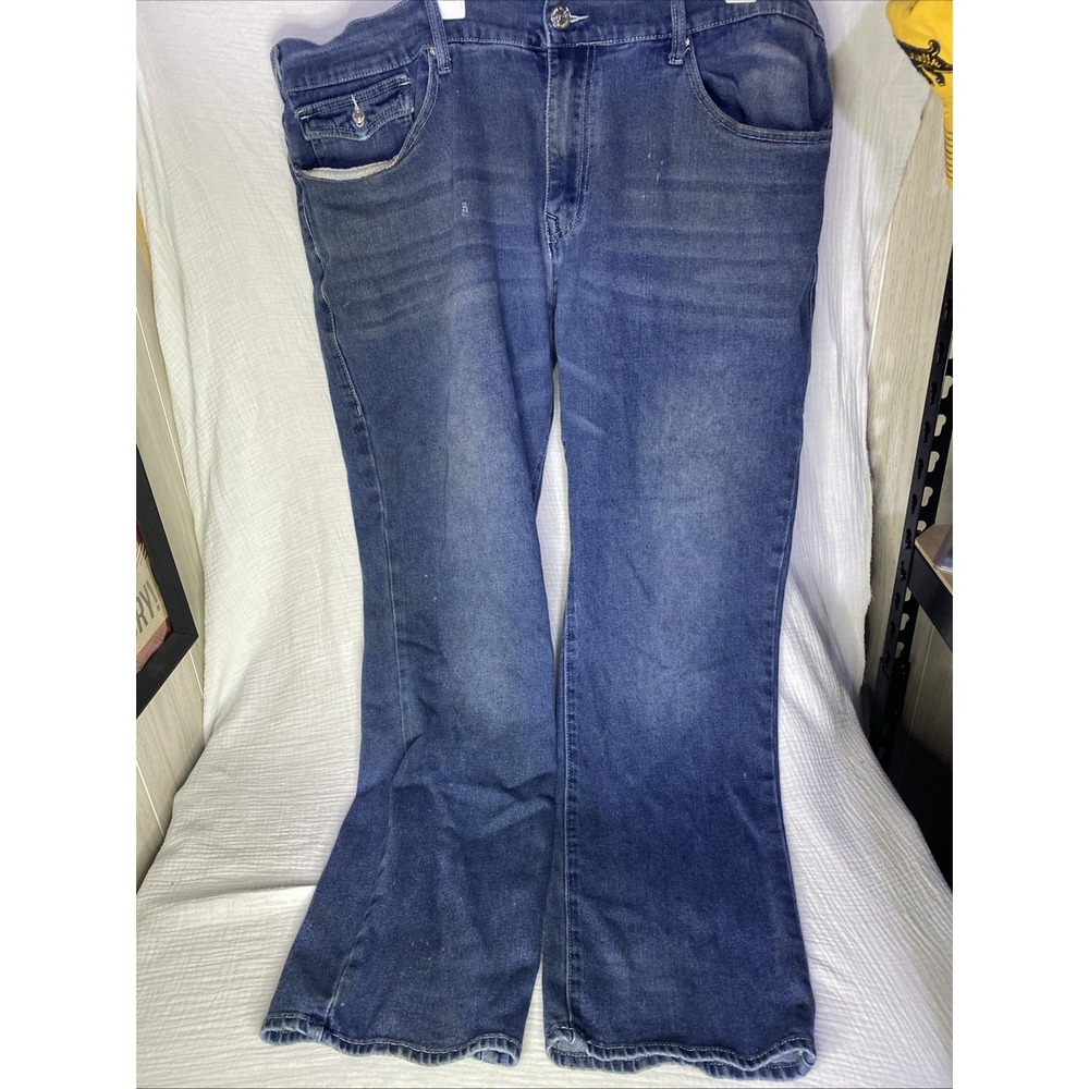 True Religion Mens 44 Relaxed Slim Blue Denim Flap Pocket Dark Wash
